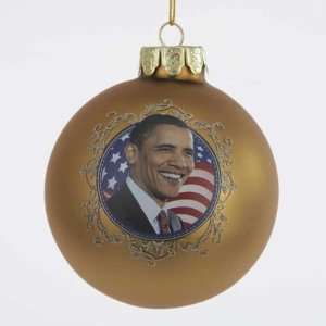  Pack of 6 President Obama Gold Glass Ball Christmas 
