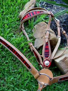 BRIDLE BREAST COLLAR WESTERN LEATHER HEADSTALL RED SET  