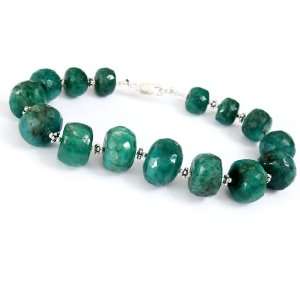  Awesome Natural Faceted Green Emerald Beaded Bracelet 