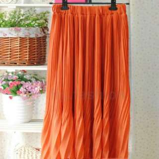   Colored Pleated Elastic Waist Band Long Sweet Maxi Skirt Dress  