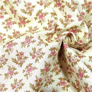 Henry Glass Cotton Fabric Sweet Pink Flowers on Cream, By the Yard 
