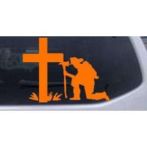 Orange 6in X 8in    Fireman At The Cross Christian Car Window Wall 
