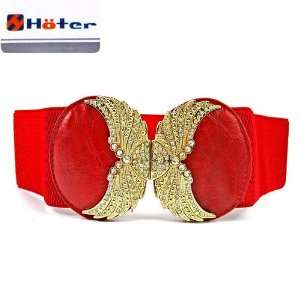   luxurious Gold Circular buckled Elastic Belt   Red 