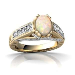   14K Yellow Gold Oval Genuine Opal Antique Style Ring Size 7.5 Jewelry