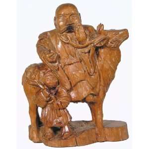  Mongolian Wood Statue Buddhist Journey on Reindeer 