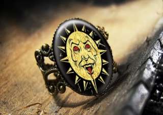 Evil Sun Ouija Board Devil Gothic Vampire Antique Bronze Horror Ring 