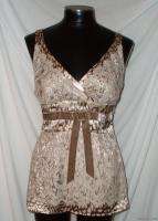 Sz 4 Tracy Reese New York 100% silk tan brown taupe lace velvet 