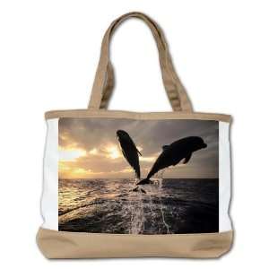   Bag Purse (2 Sided) Tan Dolphins Flying in Sunset 