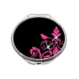  Pink Bird Compact Mirror with Pink Leatherette Pouch 