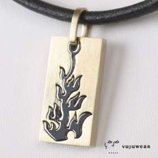 Mens Steel Burning Bush Leather Necklace   Gold/Silver  