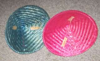 VTG STRAW HATS   CONE SHAPED HATS   CHINESE COOLIE HATS   BLUE & RED 