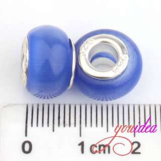 15Pcs Blue Big Hole Cats Eye Stone Opal Loose Bead Fit Charm Bracelet 