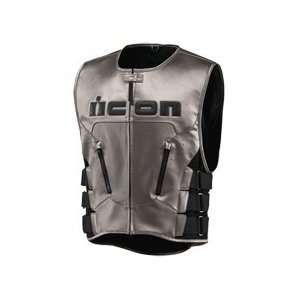  ICON Hayabusa Regulator Leather Motorcycle Vest STAINLESS 