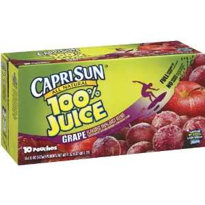 Capri Sun 100% Juice, Grape, 10 Count, 6 Ounce Pouches (Pack of 4 