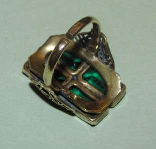 VTG Antique VICTORIAN~Emerald GREEN Stepped CZECH GLASS Filigree GOLD 