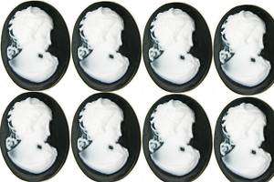 10 new VINTAGE style CAMEOS Lot plastic oval 40mm black  