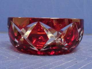 Vintage Ruby Red Cut to Clear Crystal Star Large Bowl L72  
