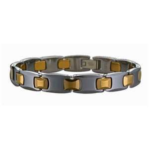  STEL Tungsten Bracelet with Yellow Ion Plated Links. 8 1/2 