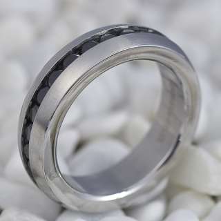 MenS Stainless Steel Black CZ Wedding Ring R18 SZ8  
