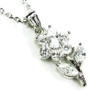  CZ Flower Necklace, Silvertone, Diamond Colored CZs, 18 Jewelry