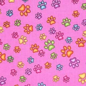  RJR Sew Catty Cat Paw Prints Pink Fabric Yardage Arts 
