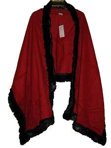   womens red black Cashmere Wool blend faux fur wrap cape ruana jacket