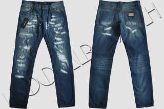 DOLCE & GABBANA 14/GOLD DESTROYED BLUE SIGNATURE JEANS SS2012  