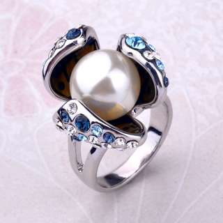 Pave Swarovski Crystal & Simulated Pearl Ring,Size 6 8  