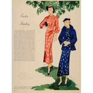 1935 Fashion Dress Butterick Pattern Sketch Women Prints Easter Sunday 