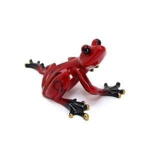 Polystone Ceramic Red Frog Figurine with Back Left Leg Kicked Out and 