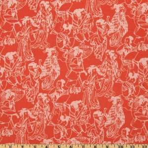 44 Wide Asian Collection Geisha Coral Fabric By The Yard 