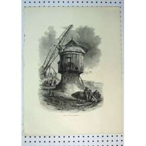  C1864 View Mill St Servan Windmill Boat Sea Old Print 