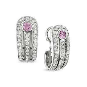  1 1/2 Carat Pink Sapphire and Diamond Earrings 18K White 