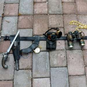 Steampunk flintlock gun 16 pirate KNIFE holster compass goggles Belt 