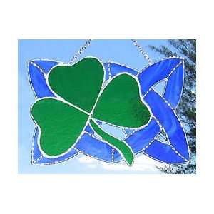    Stained Glass Shamrock with Blue Celtic Knot