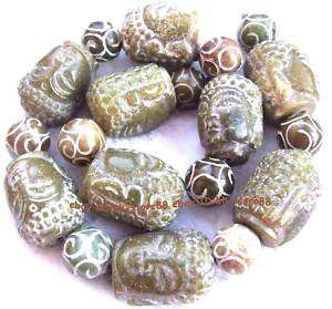 22x28mm natural china Jade carven buddha head Beads 15  