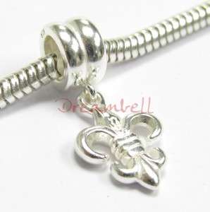 Sterling Silver Fleur de lis Dangle Bead For European Charm Bracelets 