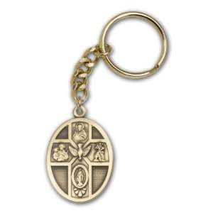 Antique Gold 5 Way / Holy Spirit Keychain, St. Christopher, St. Joseph 