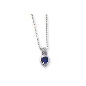  Sterling Silver Dark Blue CZ Heart on 18 Chain Necklace Jewelry