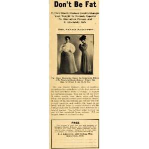  1907 Ad F J Kellogg Obesity Treatment Reducer Michigan 