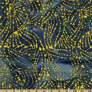  44 Wide Indian Batik Spider Web Blue/Yellow Fabric By 