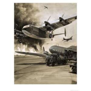  Unidentified Aircraft with Town Aflame in Background Art 