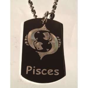  Zodiac Signs Sign Pisces TWO Fish   Military Dog Tag 