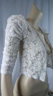 JSK LONDON White Lace Cropped Jacket Top Small Perf. Cond.  