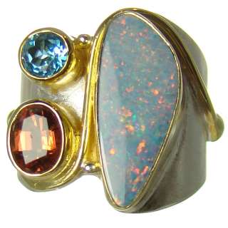 NEW One Of A Kind MICHOU SS & 22k Opal Garnet Topaz Ring Size 8  