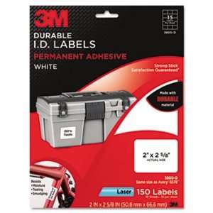  3M 3800D   Permanent Adhesive White Durable ID Labels, 2 x 