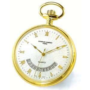   14k Gold plated Open Face, Gold Roman Numeral White Dial Pocket Watch