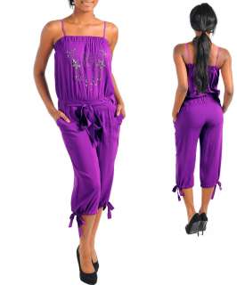 NEW WOMEN CLOTHING LINEN COTTON SPAGHETTI CAPRI PANTS ROMPER JUMPSUIT 