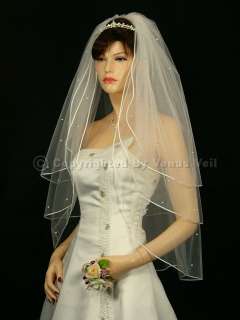 3T Ivory Wedding Bridal Rattail 60 Rhinestones Veil  