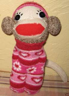 HAND MADE infant Baby SOCK MONKEY doll OOAK new pink  